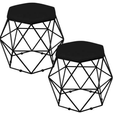 Imagem de Kit 02 Puffs Decorativo Aramado Preto Six Suede Preto - Lyam Decor