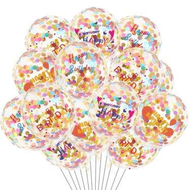Imagem de 40 balões de confetes transparentes de feliz aniversário, balões de látex redondos e coloridos para crianças, meninas, meninos, pais, família, casamento, aniversário, chá de bebê, festa, celebrações