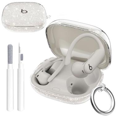 Imagem de Aircawin Capa para Beats Powerbeats Pro 2 com glitter transparente, lindo brilho para fones de ouvido Beats Powerbeats Pro 2 2025, capa de TPU macio à prova de choque com mosquetão e limpeza, mulheres