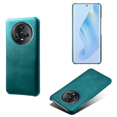 Imagem de Capa para Honor Magic 5,Proteção contra quedas,Casca de volta de cor sólida simples,Design de couro de imitação de plástico-Green