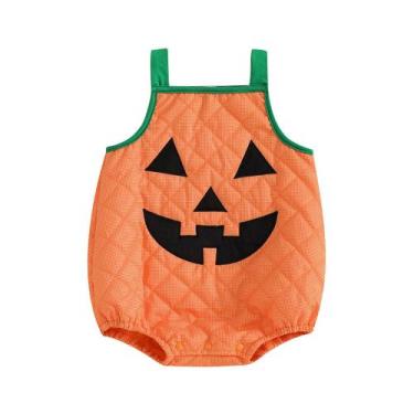 Imagem de Macacão de abóbora para bebês de Halloween MOLZULAMS sem mangas 6-36M