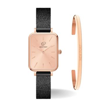 Imagem de Relógio Feminino Quadrado Casual New Port + Bracelete Rose