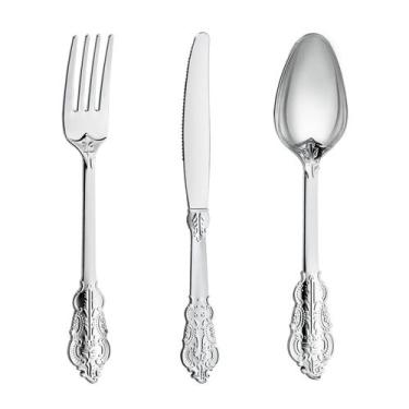 Imagem de Conjunto de talheres de plástico N9R Silver 300PCS: 100 garfos, 100 co