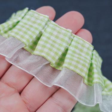 Imagem de Acabamento de 2 camadas com babados guingão de 2 metros, acabamento de tecido de fita de renda guingão para costura, artesanato, cortina, vestido de casamento, decoração de fronha (verde claro)