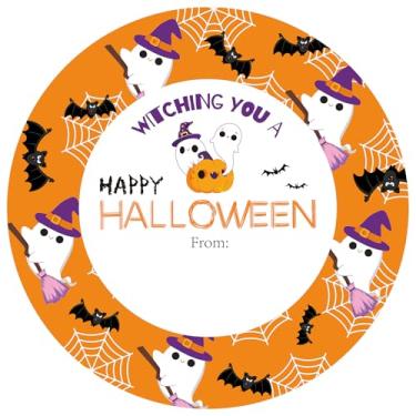 Imagem de 60 peças de adesivos Happy Halloween, 5 cm, adesivos de presente com nome de Halloween para sacolas de brindes, sacolas de presente, selos de envelope, decoração de festa (laranja)