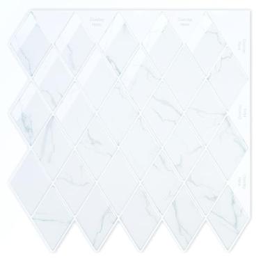 Imagem de Ist Momoreo Retire e cole Backsplash para parede de decoração de cozinha 30 x 30 cm em forma de diamante autoadesivo em forma de diamante - 10 folhas, mármore branco