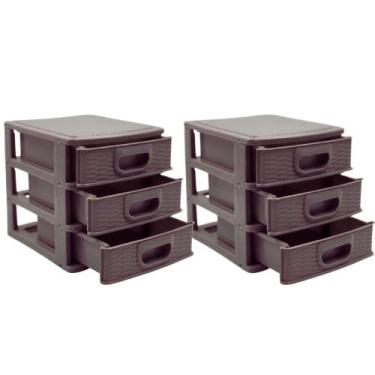 Imagem de Kit 2 Gaveteiro Organizador De Mesa 3 Gavetas Textura Marrom - Monte L