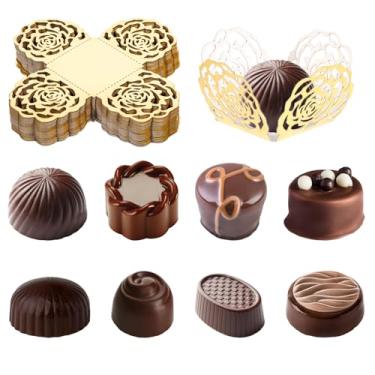 Imagem de 50 peças de envoltório de trufas, forros, copos, forros de cupcake, papel de chocolate, copos de doces, flores, embalagens de trufas, pequeno copo de papel rodado para muffins, cupcakes, aniversário