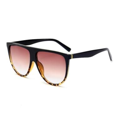 Imagem de Óculos de sol femininos retrô, grandes, com armação plana, proteção UV400, antiolheiras, preto, chá de leopardo, 1 peça