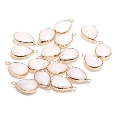 Imagem de LE SKY Pingentes de pedra natural, pingente de pedra branca facetada em forma de gota d'água com semi pedra preciosa de cura para colar, pulseira, joias, artesanato, 14 x 22 mm, 10 peças