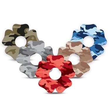 Imagem de ExpressionMed - Adesivos para Libre 3 e Libre 3 Plus (pacote com 5) - Feito nos EUA, impermeável, não desfia, fitas de sensor CGM pré-cortadas (pacote de camuflagem variada - formato de flor)