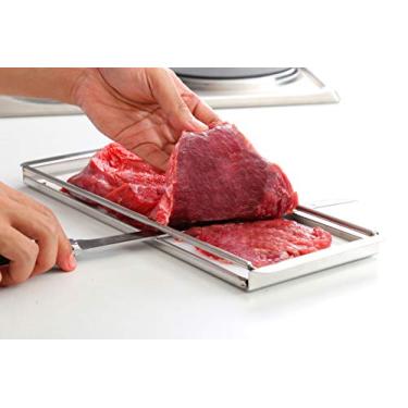 Imagem de Precision Meats Kit de fatiador de carne e carne – Placa de corte superior de 25,4 cm para cortar carne e faca de entalhe para segurança, água da boca, fatias uniformes – Espessura ajustável – Máquina de lavar louças segura