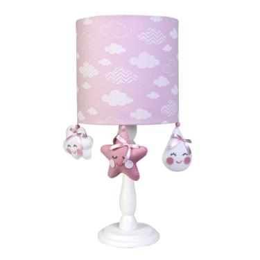 Imagem de Abajur Madeira Chuva De Amor Rosa Quarto Bebê Infantil