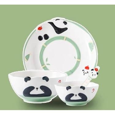 Imagem de Conjunto de talheres de cerâmica adorável de 4 peças, tigela de prato e colher para crianças e adultos, pode ir à máquina de lavar louça, micro-ondas e forno