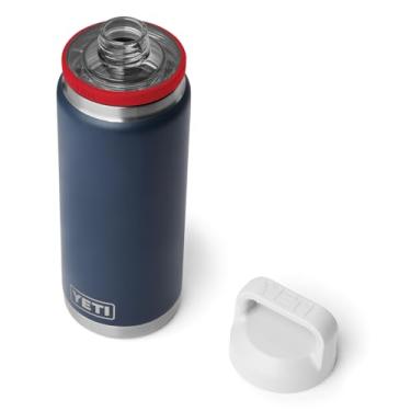 Imagem de Garrafa YETI Rambler de 740 ml, isolamento a vácuo, à prova de vazamento, aço inoxidável com Chug Cap, azul-marinho/vermelho Rescue/branco