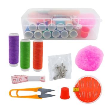 Imagem de Kit Costura 34 Peças | Estojo Compacto Plástico + Linhas, Alfinetes, Agulhas, Fita Métrica, Tesoura e Almofada para Agulhas – Essencial para Consertos Rápidos