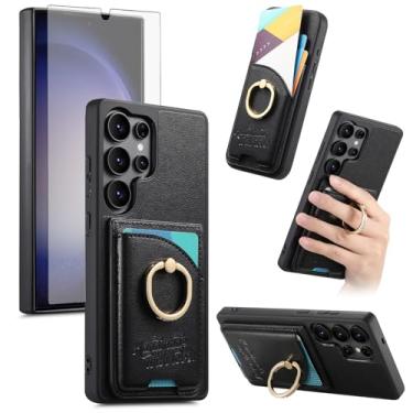 Imagem de Asuwish Capa de telefone para Samsung Galaxy S25 Ultra 5G Capa carteira com protetor de tela de vidro temperado e suporte de cartão PU anel suporte acessórios para celular S25Ultra 25S S 25 25Ultra