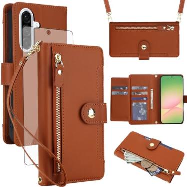 Imagem de Asuwish Capa de celular para Samsung Galaxy A56 5G carteira com zíper, protetor de tela de vidro temperado e alça de pulso transversal, suporte flip para cartão de crédito A 56 56A LTE mulheres