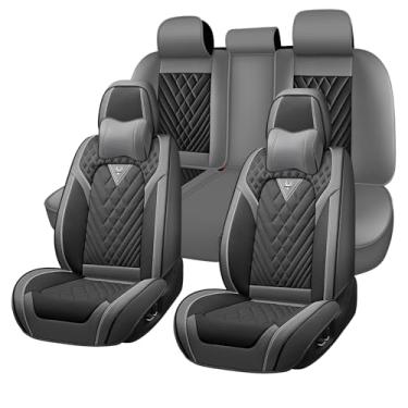 Imagem de BOJVAIGA Conjunto completo de capas de assento de carro, 5 lugares à prova d'água e resistente ao desgaste, protetor de assento de carro de couro Napa premium, ajuste universal para a maioria dos
