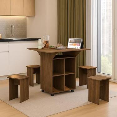 Imagem de Mesa de Jantar Dobrável Compacta com Aparador e Bancos para Salas e Cozinhas Otimize seu Espaço com Praticidade e Estilo Oferecendo Conforto e Funcionalidade para até 4 Lugares