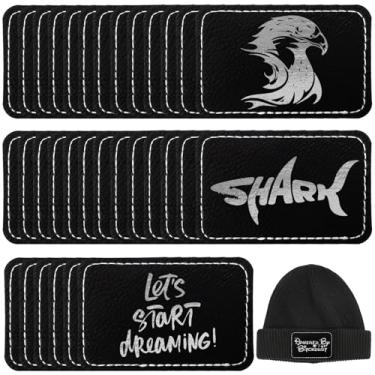 Imagem de Pacote com 50 remendos de chapéu de couro sintético em branco com adesivo, patch retangular de couro sintético para chapéus, reparo de tecido personalizado, suprimentos a laser de costura (preto