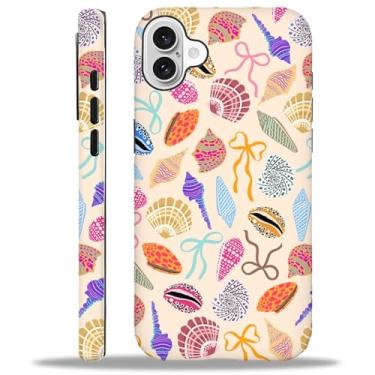 Imagem de ZHEGAILIAN Capa compatível com iPhone 16 Plus, capa rígida híbrida de 2 camadas, para meninas, meninos, mulheres, homens, praia, tropical, vintage, concha