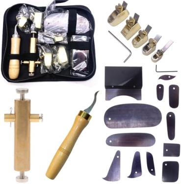 Imagem de TUOREN 21 kit de ferramentas de reparo de violino Luthier, 14 peças de raspador de braço de violino e 5 peças de plaina de polegar de violino de 8 a 16 mm, 1 peça de entalhador de sulco embutido em