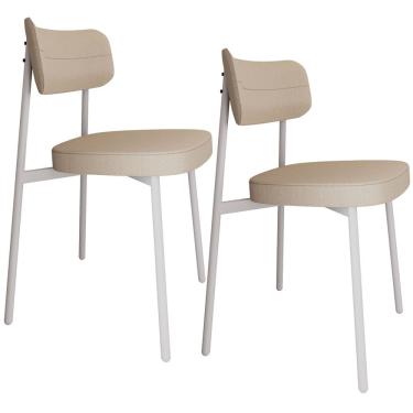 Imagem de Kit 02 Cadeiras Estofada Para Sala de Jantar Astrid Branco C01 Linho Areia - Lyam Decor