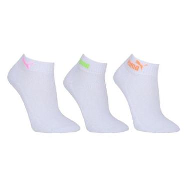 Imagem de Kit Meia Puma Cano Baixo Esportiva 3 Pares Feminino, Branco, 34/39
