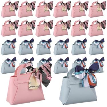 Imagem de AojSup 24 peças de bolsa de couro PU sacos de presente com alças bolsa de fita para lembrancinhas de festa para chás de bebê, aniversário, casamento, doces, rosa