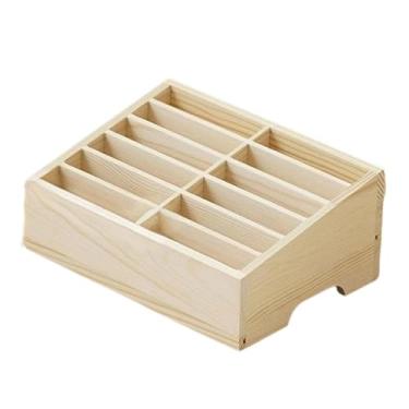 Imagem de ＫＬＫＣＭＳ Caixa de armazenamento para celular, suporte para celular, 12 compartimentos, organizador de mesa portátil multiuso para material escolar, sala de, Bege