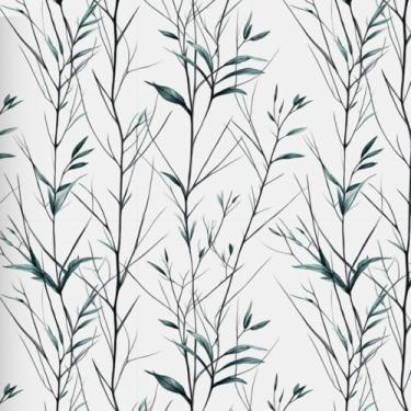 Imagem de ESSMOKO Papel de parede novo estilo chinês pintura tinta estilo PVC autoadesivo sala de estar estudo quarto banheiro cozinha papel de parede móveis adesivos verde folhas de bambu 45 * 500 cm