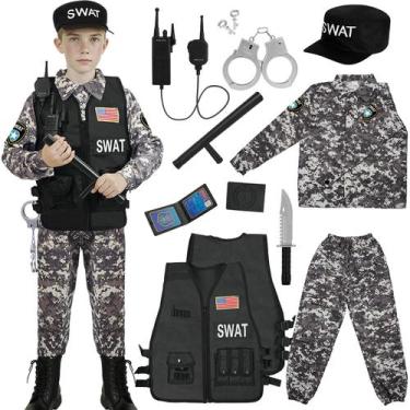Imagem de Fantasia Memmela de policial da SWAT para crianças com colete da SWAT 