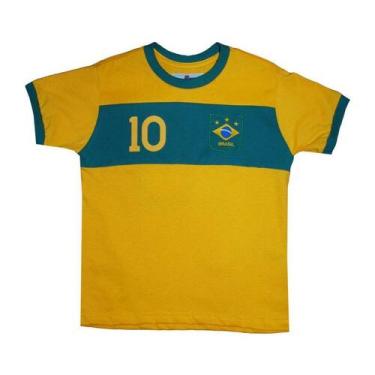 Imagem de Camisa Brasil Faixa Liga Retrô Infantil  Amarela 8, Amarelo, Verde, 8