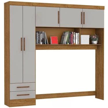 Imagem de Guarda Roupa Modulado Carioca 5 Portas 2 Gavetas Cor Freijó Off White