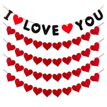 Imagem de Pacote com 5 faixas de feltro de coração de guirlanda, faixa de amor para você, decoração de banner de dia dos namorados - decorações de dia dos namorados - aniversário, casamento, aniversário, decoração de festa, A