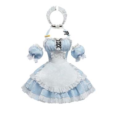 Imagem de Cosplay, fantasia feminina cosplay animal kawaii sereia empregada com ombros de fora, vestido Lolita com avental, Azul, M