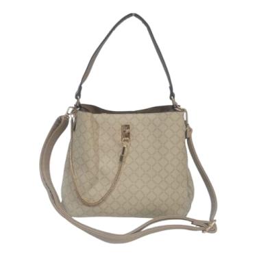 Imagem de Bolsa Feminina Transversal Médio Elegante 3 Repartições Alça de Ombro e Tiracolo Estilo Saco Sacola Casual Trabalho Presente (Bege)