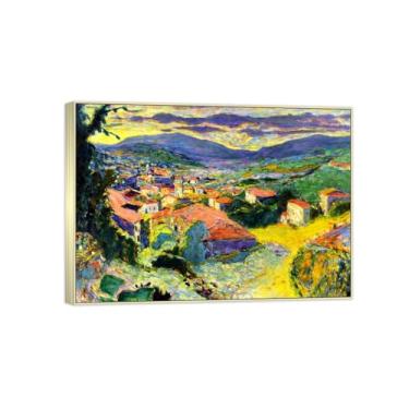 Imagem de BMZFYBS Impressão em tela famosa pintura - imagem de arte de parede de paisagem - Village-Silver Frame Poster para decoração de casa 70 x 100 cm 27 x 39 pol