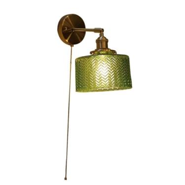 Imagem de Luminária de parede de vidro industrial, luminária de parede ajustável de 180° com corrente de puxar, luminária de parede de latão para quarto, sala de estar, banheiro (verde)