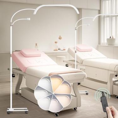 Imagem de HITTI Grande luz de esteticista, cílios flexíveis de pescoço de ganso para tecnologia de cílios, luz LED de meia lua com suporte de telefone, escurecimento contínuo e 7 modos de cores, luminária de