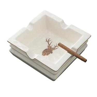 Imagem de Cinzeiro de cerâmica sem tampa cinzeiro ao ar livre mesa de centro escritório decoração de mesa cinzeiro retrô 14 centímetros defumador presente cinzeiro ao ar livre (branco)