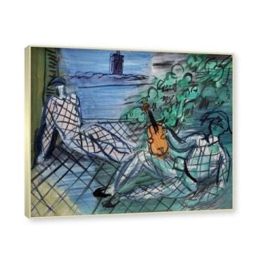 Imagem de NHLDZYH Moldura champanhe. Folhas impressionistas, (arlequim verde e branco) de Raoul Dufy, reprodução de quadros, quadros de pinturas famosas, imagem murais quartos. 80x96cm