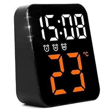 Imagem de Relógio Digital - Ideal para Mesa e Parede - Display de Led com Luz Noturna, Exibe Temperatura, Função de Despertador, Carregável via USB ou Pilha (Laranja)