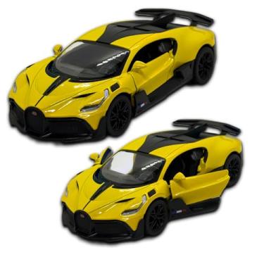 Imagem de Miniatura de carro Bugatti Divo, Carrinho de ferro, abertura de portas, com fricção, 12,4 CM, Em metal, 1/36, Pneus em borracha, Kinsmart (Amarelo)