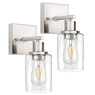 Imagem de Arandela de parede vintage, pacote com 2 unidades, luminária de parede em metal níquel com cúpula de vidro transparente, luminária de cabeceira industrial, luminária de parede E27 para pente