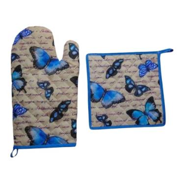 Imagem de Luva TéRmica Para Cozinha: Luva Avulsa, Par De Luvas Ou Kit Com Apoio TéRmico, Ideal Para Forno E FogãO(Borboleta Azul,Luva Avulsa)