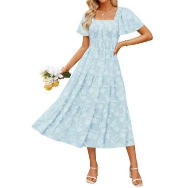 Imagem de Vestido feminino ZESICA, de verão, boho, floral, azul midi, tamanho S