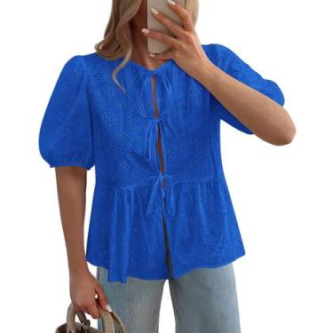 Imagem de Blusa feminina KIRUNDO, gravata frontal, oca, de renda bordada