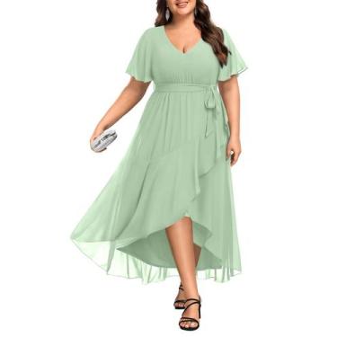 Imagem de Vestido de dama de honra Talisea Plus Size High Low Chiffon Verde